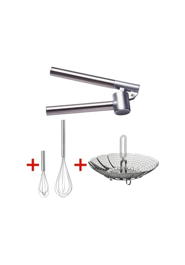 3'lü Set Sarımsak Ezici - Buharda Pişirici - Çırpıcı Metal
