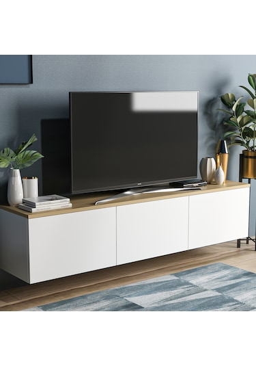 Neon Tv Ünitesi Beyaz Safir Meşe Duvara Monte