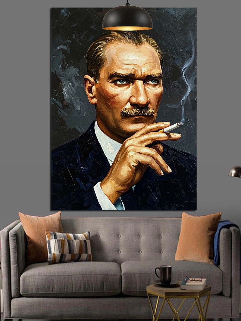 Sigara İçen Atatürk Dekoratif Kanvas - Mdf Ahşap Tablo