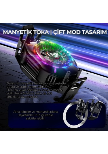 Polham Magsafe Ve Klipsli Süper Hızlı Telefon Soğutucu 5000rpm, Rgb Led, Dijital Isı Göstergeli