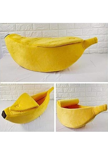 Geeroyoo Muz Şeklinde Yumuşak Sıcak Kediler İçin Evcil Hayvan Yatağı