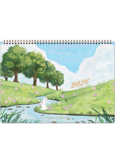 2026 Haftalık Spiralli Masaüstü Planlayıcı 24x34 Cm - Desk Planner Manzara Çok Renkli