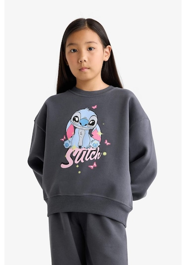 Defacto Kız Çocuk Disney Lilo & Stitch 2li Takım Sweatshirt Eşofman Altı G1020a825wnar31 Antrasit