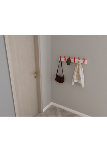 Hepsi3boyutlu Modern Duvar & Kapı Kanca Askılık - 6 Adet Kırmızı Kanca Askılık - Model No : 3 Kırmızı