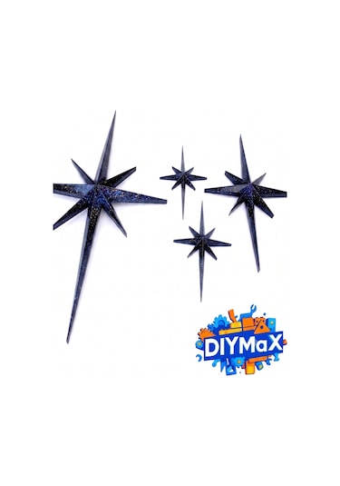 Yıldız Duvar Dekoru 4'lü Set Mid-century Modern Starburst Dekoratif Duvar Süsü - Siyah