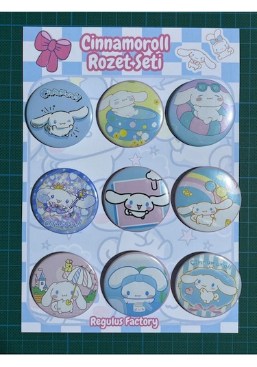 Cinnamoroll Karakterleri Rozet Seti 9 Adet 44mm