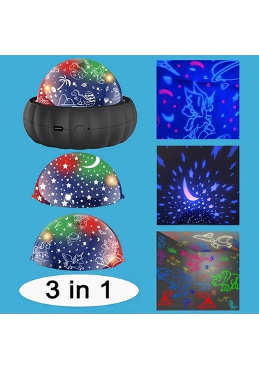 Fochsia Pembe 3ü1 Arada Dinozor Ve Galaksi Projeksiyon Gece Lambası - 360 Dönen Renk Değiştiren Pembe