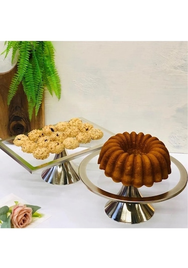 Yuvarlak ve Dikdörtgen Kek Pasta Kurabiye Standı 2'li Gümüş