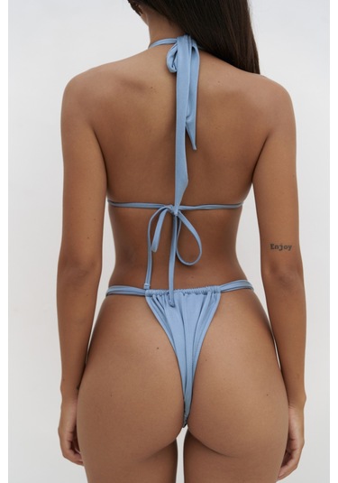 Dahlia Büzgü Detaylı Kalın Bantlı Mavi Bikini Altı Mavi