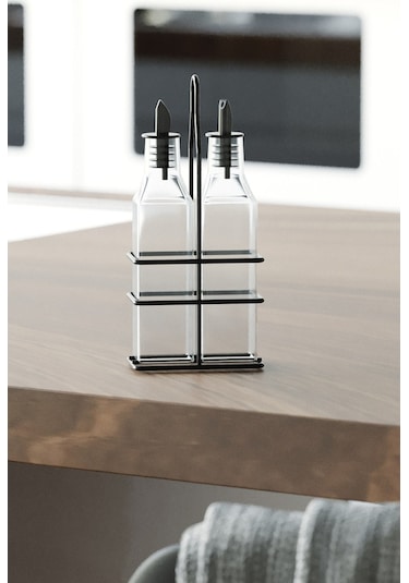 Teknotel 2'li Cam Şişeli Yağdanlık Sosluk Sirkelik Standı Mg022 Siyah