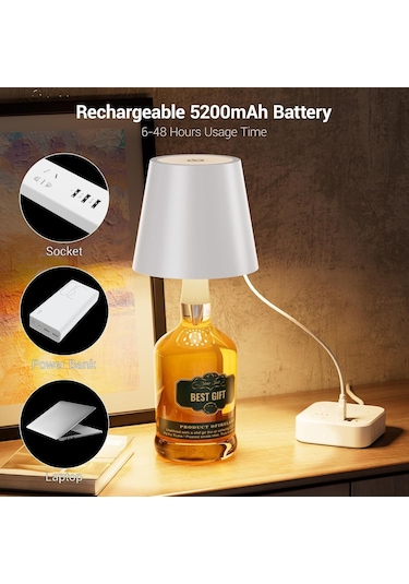 Wezone Siyah Doksanlı Led Şarap Şişesi Işığları - 3 Seviye Dokunmatik Parlaklık Ayarlı, Şarj Edilebilir, İç/ Dış Mekanlar İçin 2'li Paket Siyah