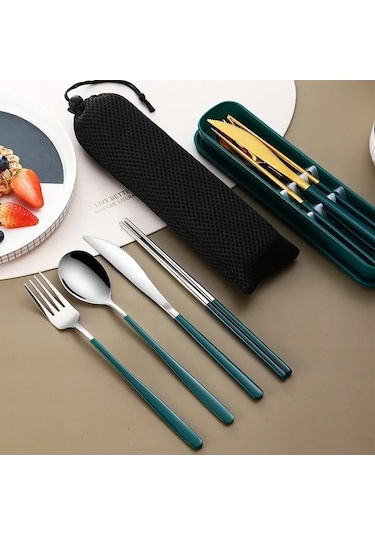 Agoodshop Paslanmaz Çelik Sofra Seti Taşınabilir Çatal Bıçak Takımı Yemek Bıçağı Altın, Kırmızı Altın