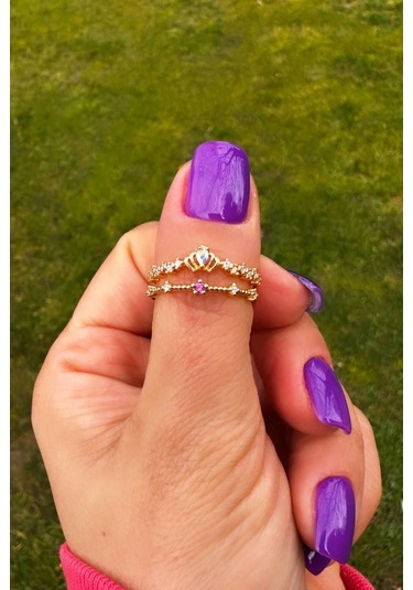 Altın Kaplama Ayarlanabilir Çift Sıra Hologram Yüzük Gold