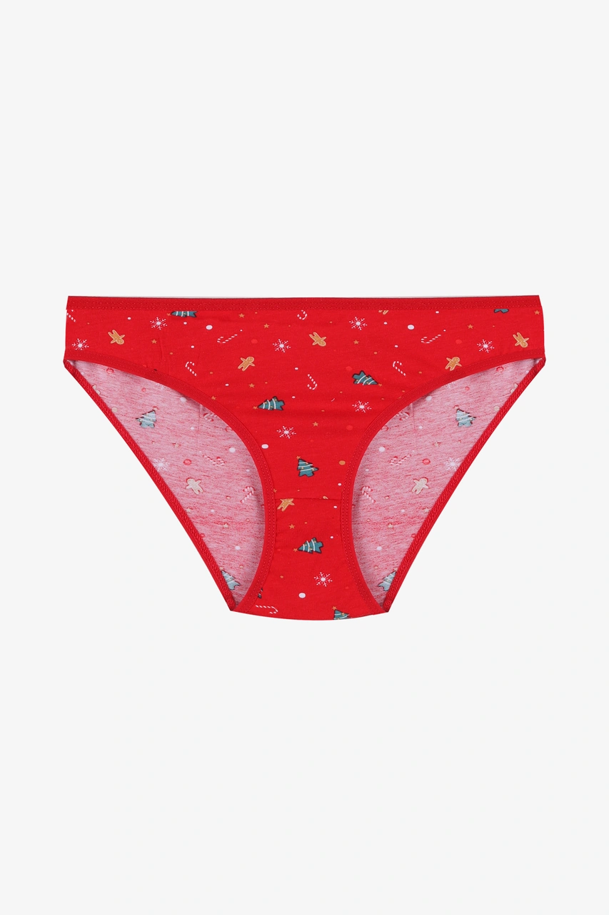 Kadın 3'lü Pamuklu Basic Külot 11040 Kırmızı - Beyaz