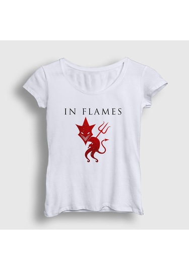Presmono Kadın Devil In Flames T-shirt Beyaz