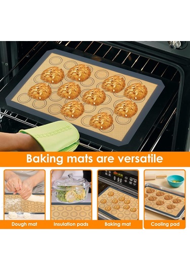 Yaozixa 4 Adet Gri Silikon Fırın Matı - Makaron Ve Kurabiye İçin Anti Yapışkan, Isı Dayanıklı, Yeniden Kullanılabilir, 42x29cm Gri