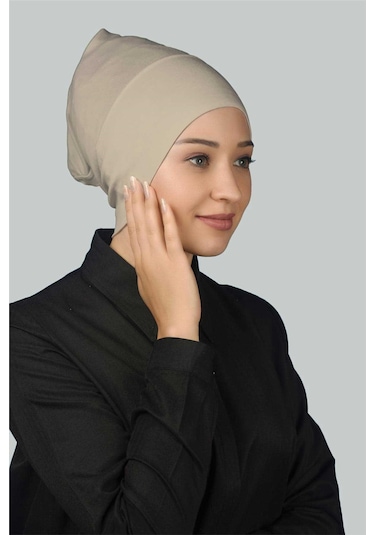 Altobeh Hazır Pratik Geçmeli Uzun Boru Tesettür Bonesi - Kum Beji