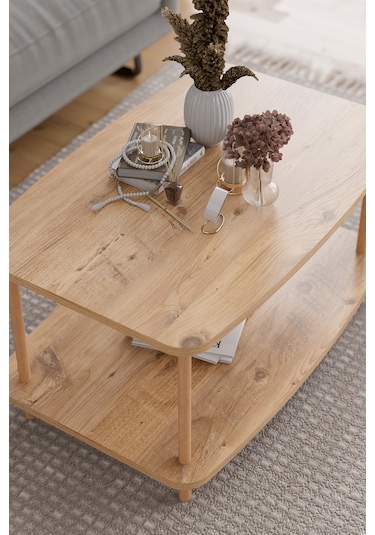 Orta Sehpa Ahşap Ayaklı Sehpa İki Raflı Sehpa-çam