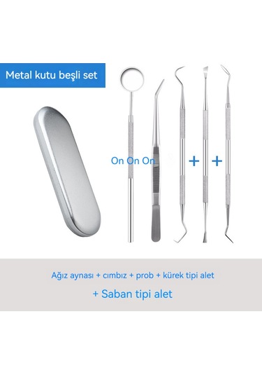 Diş Taşı Sökücü Ağız Bakım Aracı Endoskopik Tıbbi Prob Temizleme Diş Lekeleri Tartar Demir Kutu 5 Parçalı Set