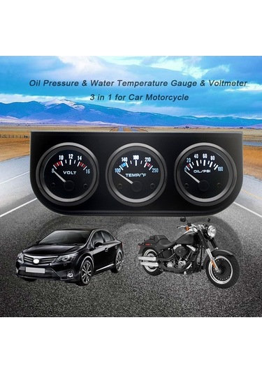 Besthome1 52mm Üçlü Gösterge: Voltaj, Su Sıcaklığı, Yağ Basıncı - Krom Kaplama, Siyah Kadran Fahrenheit