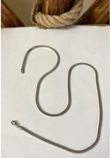 Silver Renk Hasır Örme Çelik Kolye 65 Cm 3mm Silver