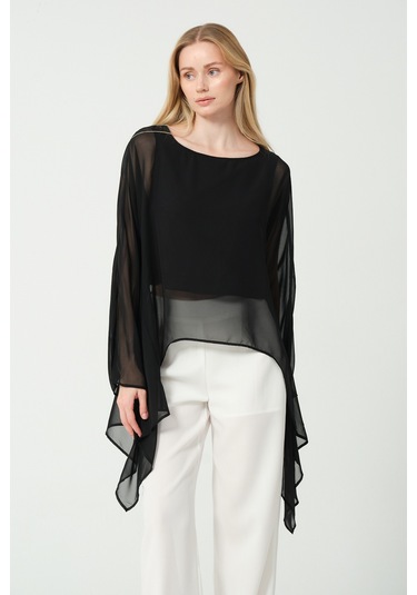 Şifon Detay Salaş Siyah Bluz Siyah