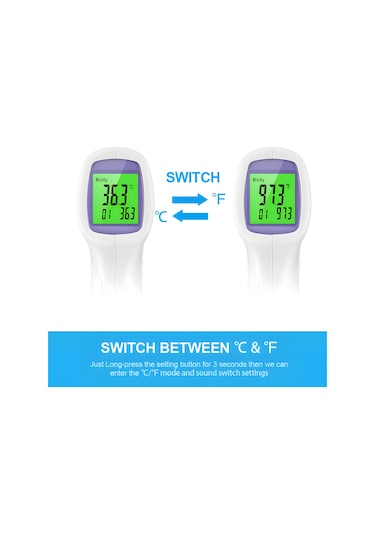 Leezsing Beyaz Dürtme Yok Entegre Termometre - Lcd Ekran, Üç Renkli Arka Işık, 1 Saniye Ölçüm, 32 Veri Depolama, 3-5cm Mesafe, Otomatik Kapatma