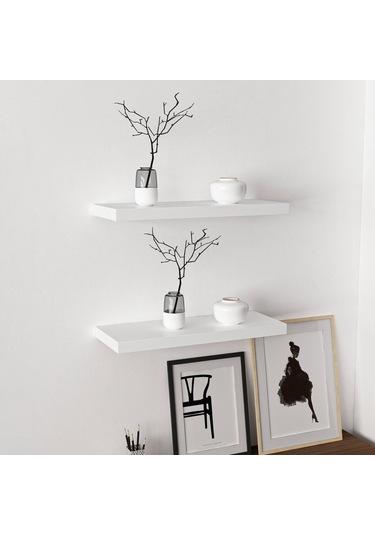 Minarmobilya Minar Gizli Tutuculu 2'Li Duvar Rafı 60 Cm - M.Beyaz