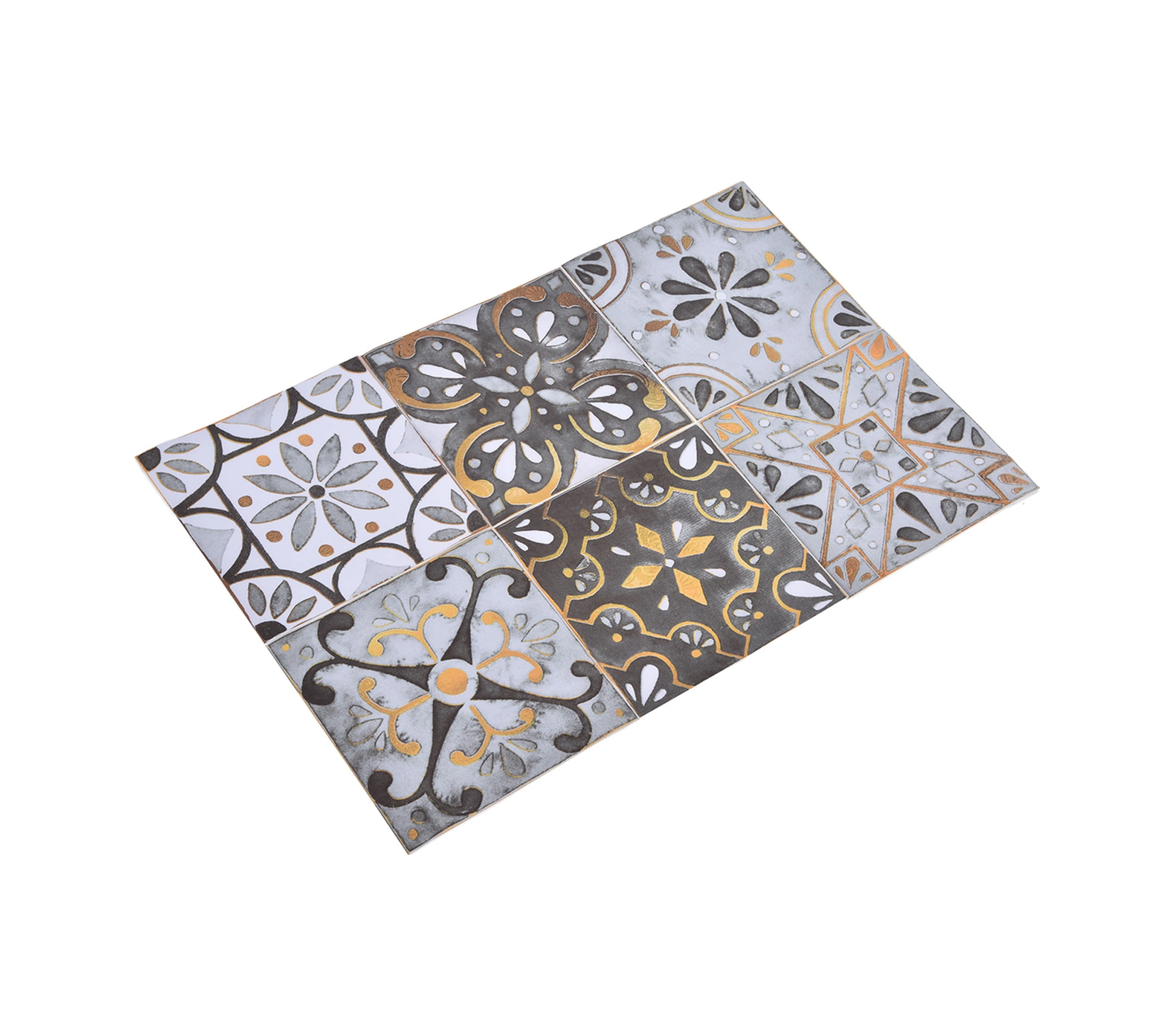 Geeroyoo 2 Paket Toplam 12 Adet 20x20cm Klasik Altın Kenar Pvc Duvar-floor Sticker: Su Geçirmez, Kendinden Yapışkan,复古 Dekoratif Mutfak/banyo Zemin Kaplama Diğer