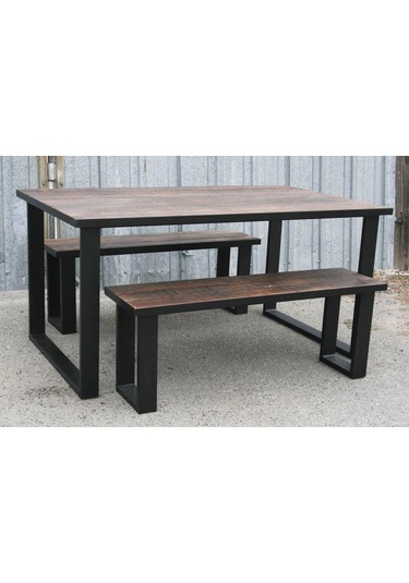 Halevia Metal Ahşap Yemek Masası Ve Çift Bench.