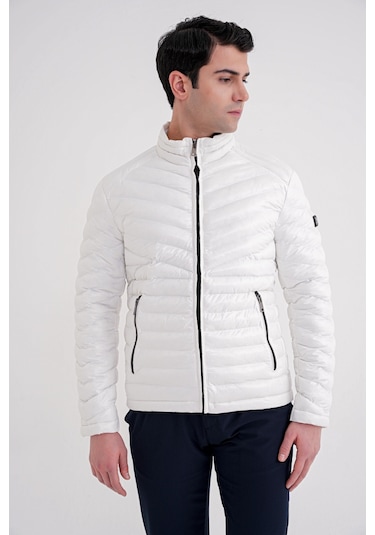 Slim Fit Hakim Yaka Yan Cepli Kaz Tüyü Beyaz Şişme Mont Mt 176 Beyaz