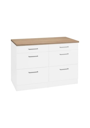 Ares Mutfak 6 Çekmeceli Alt Modül 120 Cm Beyaz Tezgah Dahil