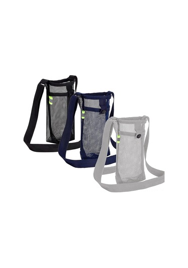 Fortunelane 3'lü Su Şişesi Çantası Seti - Ağ Desenli Kılıf, Askılı, Yürüyüş Kamp İçin Siyah Mavi Gri, Siyah - Gri - Mavi