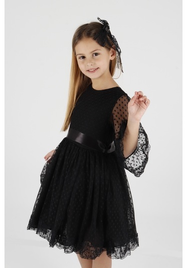 Ahengim Kız Çocuk Tokalı Ve Tül Dantel Günlük Trend Elbise Ak2209 001