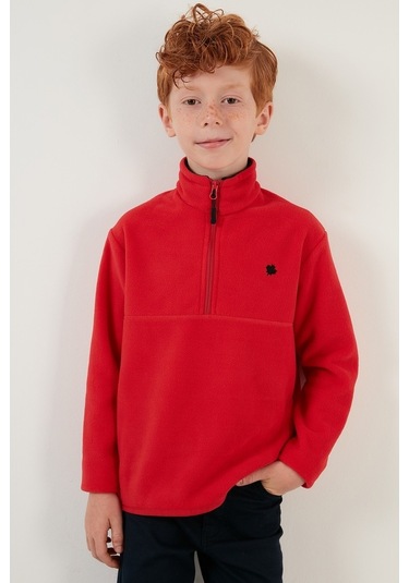 Lela Yumuşak Dokulu Fermuarlı Dik Yaka Şardonlu Kışlık Unisex Çocuk Polar 5905002 Kırmızı