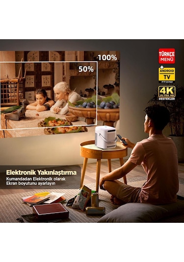 Vankyo H300A AndroidTV 4K Destekli AutoFocus+AutoKeystone 6G Wi-Fi+5.2BT Beyaz Projeksiyon Cihazı