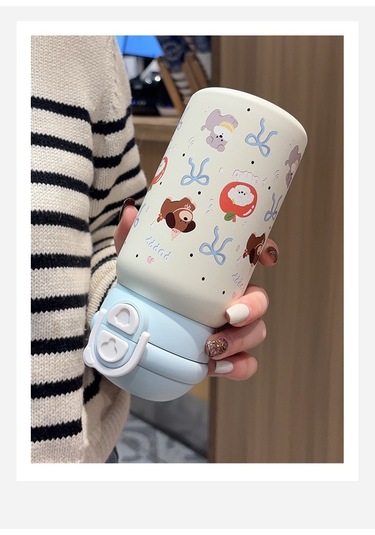 Aurora Paslanmazçelik Yüksek Degerli Büyük Kapasiteli Sevimli Termos Bardak Açık Mavi