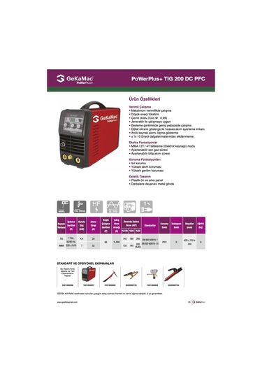 Gekamac Plus Tıg 200 Dc Pfc Tig/argon Kaynak Makinesi