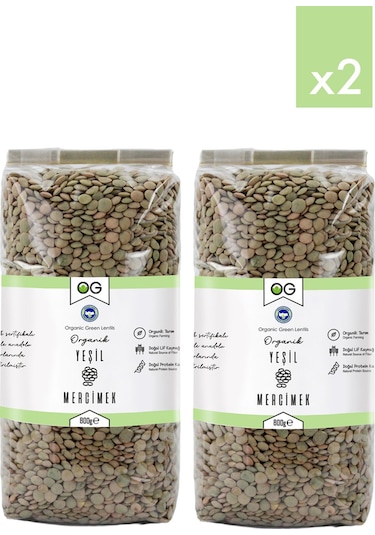 2 Li Organik Yeşil Mercimek 800 Gr