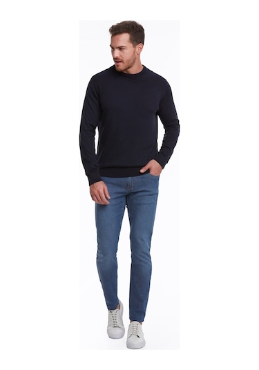 Hatemoğlu Erkek Regular Fit Pamuk Bisiklet Yaka Triko Kazak Lacivert