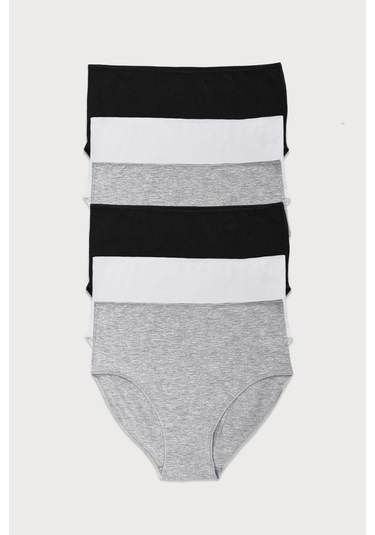 Malabadi Kadın Siyah Beyaz Gri 6 Lı Paket Modal Yüksek Bel Slip Külot 1955 Siyah Beyaz Gri