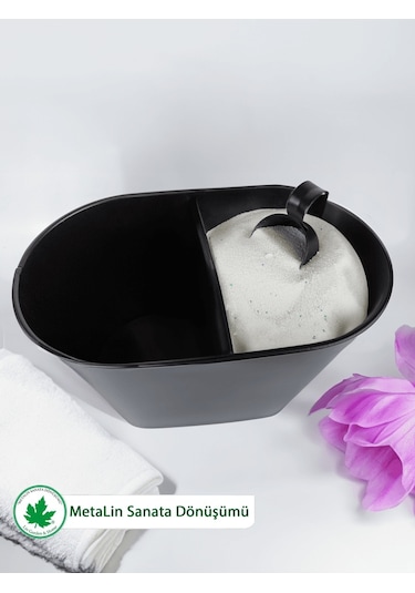 Bölmeli Metal Kapaklı Ölçekli Deterjanlık, Toz Deterjanlık Saklama, Banyo Düzenleyici, Laundry Baskılı Ln1258 - Krem Bej