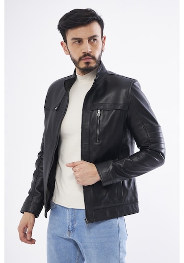 DERİNS DER134 Hakiki Deri Erkek Siyah Mont Siyah