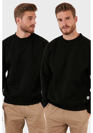 Buratti Regular Fit Bisiklet Yaka Şardonlu 2'Li Paket Erkek Sweat 5905255S2 Siyah-Siyah