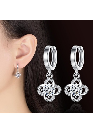 Mor Kadınlar İçin Sevimli Küpe Takı Basit Küpe Şanslı Yaprak Yonca Ebedi Küpe