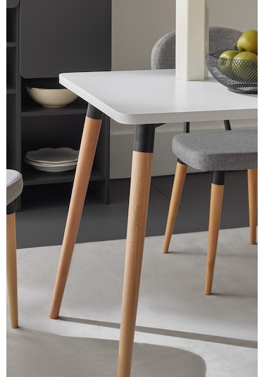 Enza Home Palladio Mutfak Masası, Naturel Ahşap Ayaklı - Beyaz