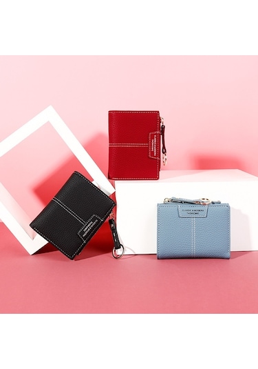 928666 Çoklu Kart Anahtarlık Bozuk Para Cüzdanı Kısa Bayan Cüzdanı Siyah