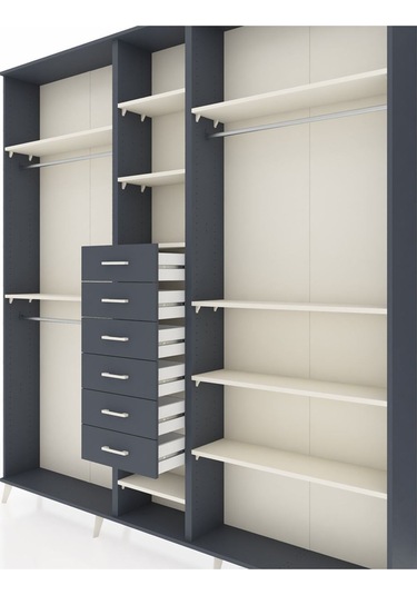 Arges Dolap 10 Raflı 6 Çekmeceli 3 Askılı 220x30x243 Antrasit-aytaşı/antrasit Aytası/antrasıt