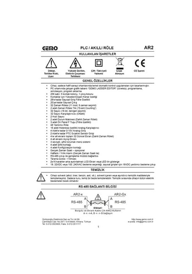 Gemo Ar2-P-24Vdc-10D2A-Rtc- Ar2-A-P-230Vac-10D2A-Rtc Panel Tipi