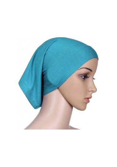 Göl Mavisi Yüz Altında Eşarp Tüp Kaput Kap Kemik İslam Kadın Baş Örtüsü Başörtüsü Göl Mavisi
